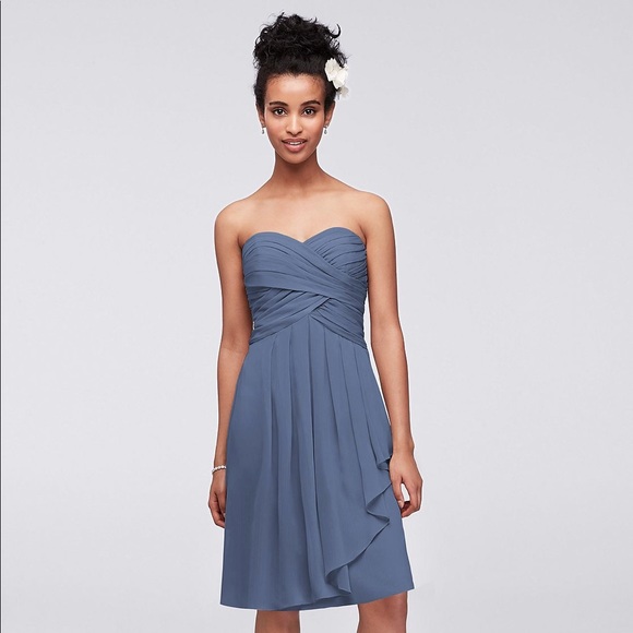 steel blue short bridesmaid dresses